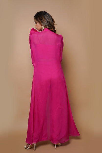 Hot Pink Cape Indowestern Set- (Set Of 4)