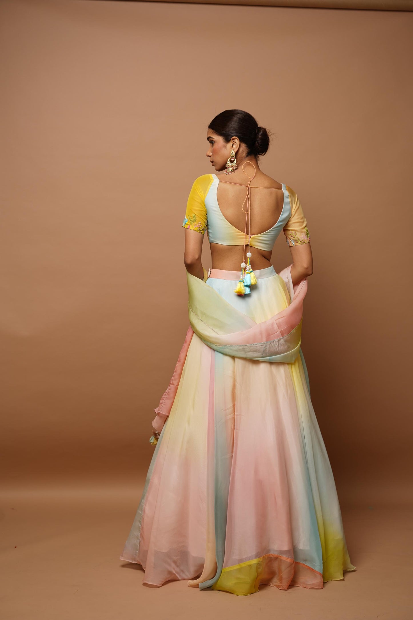 Rainbow Hand Painted Lehenga Set (Seto Of 3)