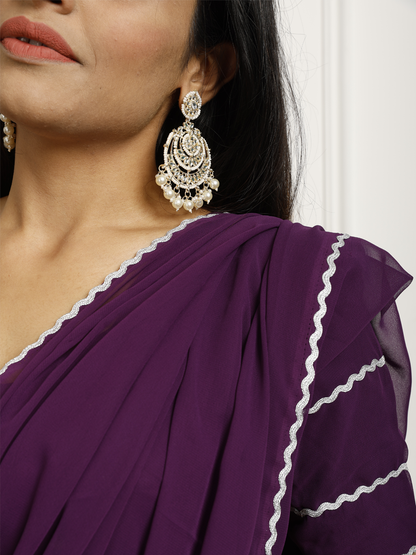 Purple Georgette pre stitched saree with blouse