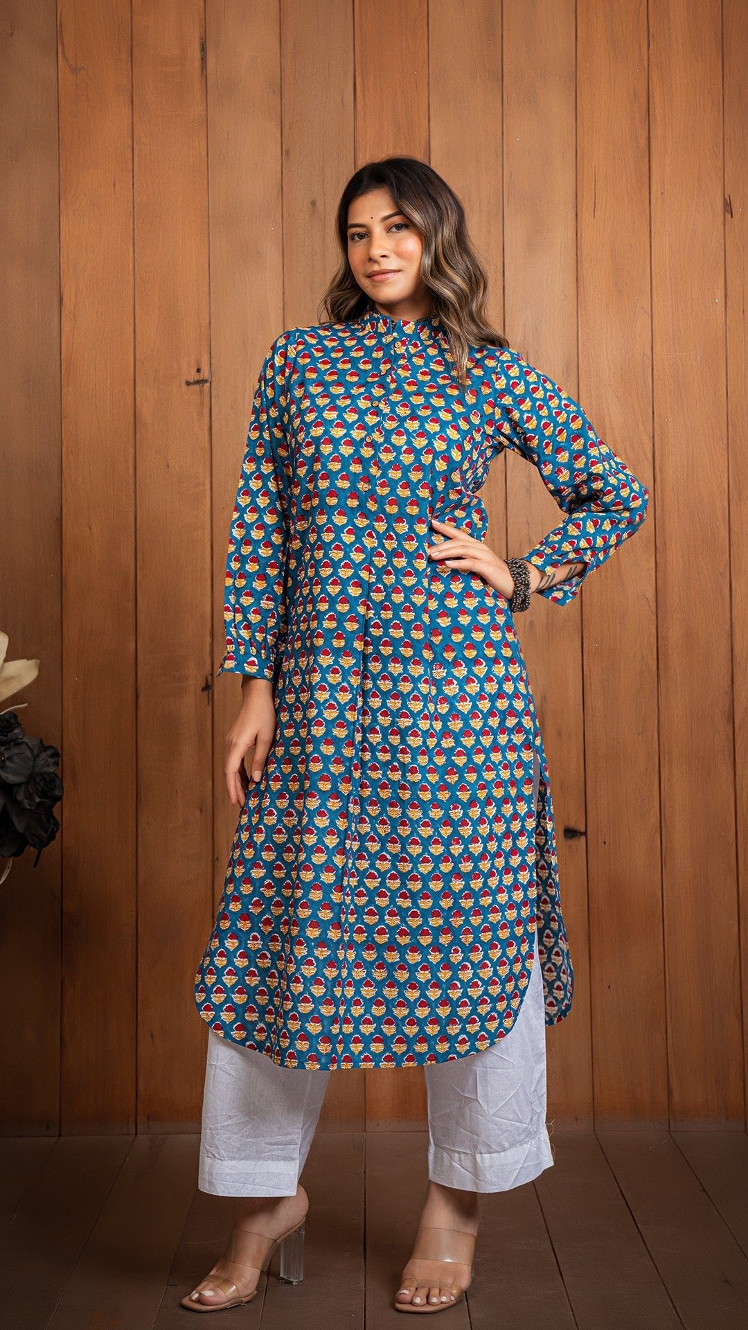 Prisha Sanganeri Cotton Jabha Kurta - Blue