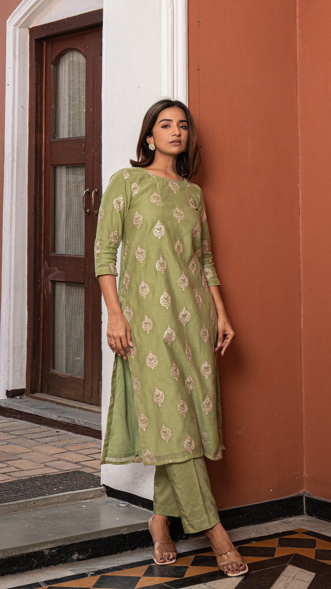 Kavya - Light Green Embroidered Chanderi Kurta Set