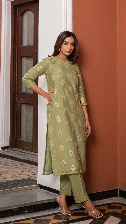 Kavya - Light Green Embroidered Chanderi Kurta Set