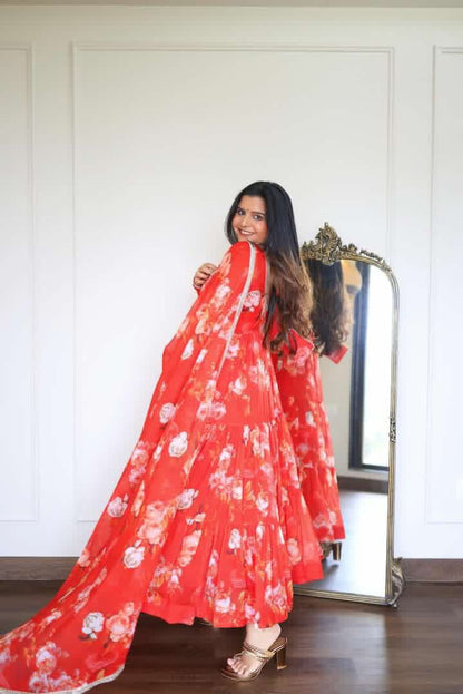 Crimson Red Floral Anarkali