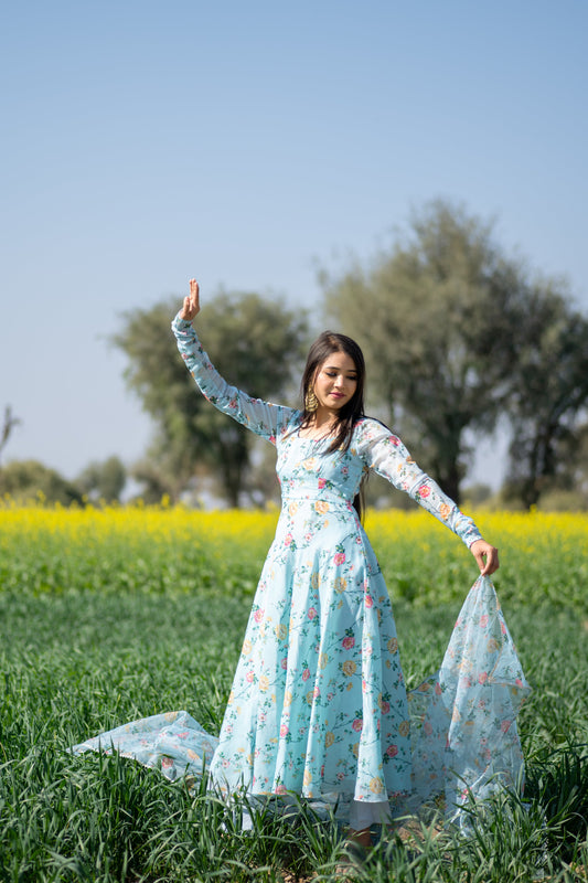 Sky Floral Anarkali