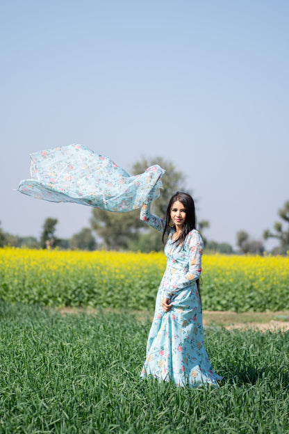 Sky Floral Anarkali