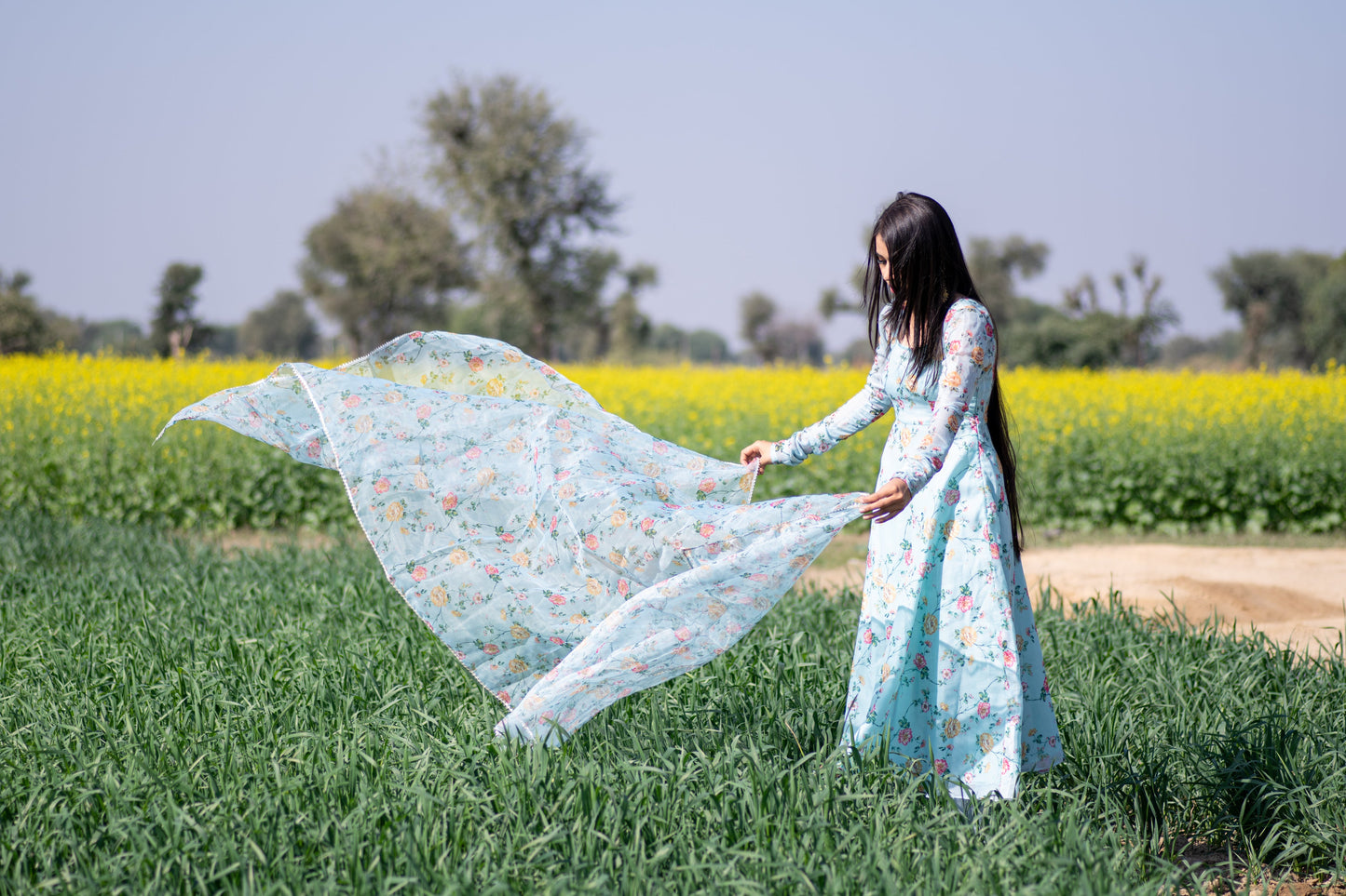 Sky Floral Anarkali