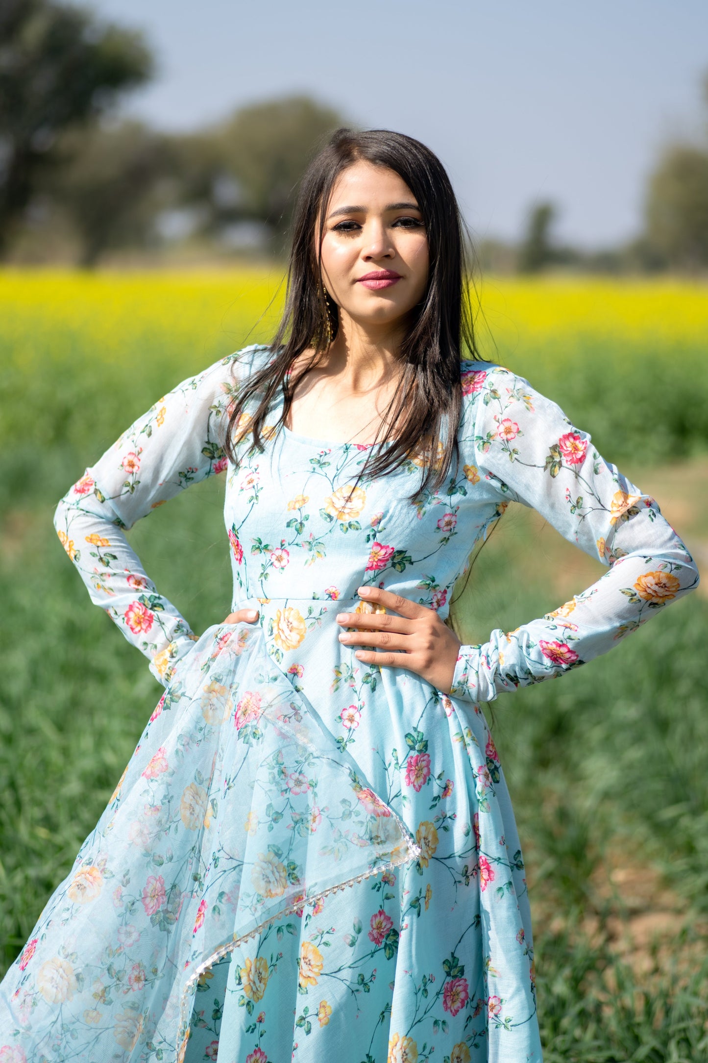 Sky Floral Anarkali