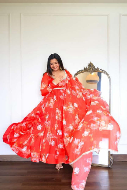 Crimson Red Floral Anarkali