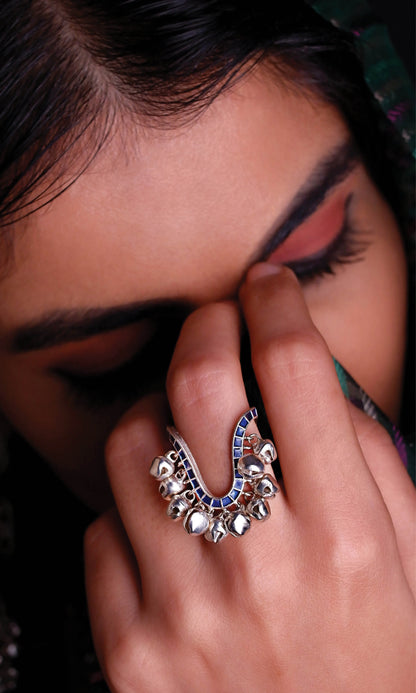 Broad Ghungroo Bracelet & Noor Ring Combo