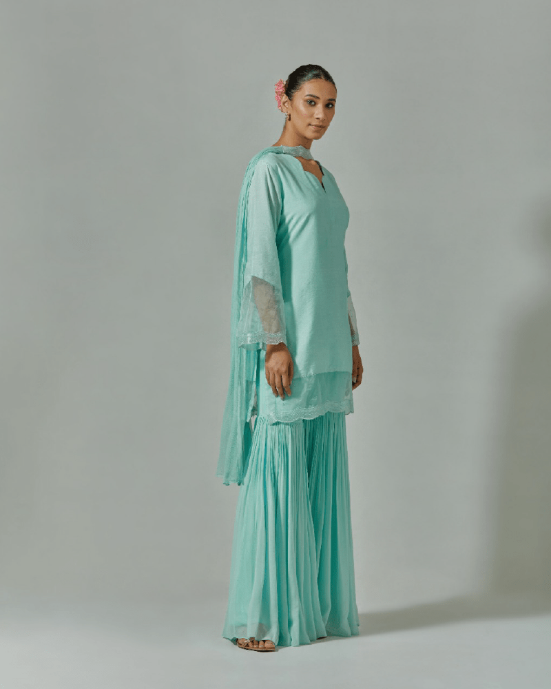 Blue Mist Scallop Kurta and Garara Set