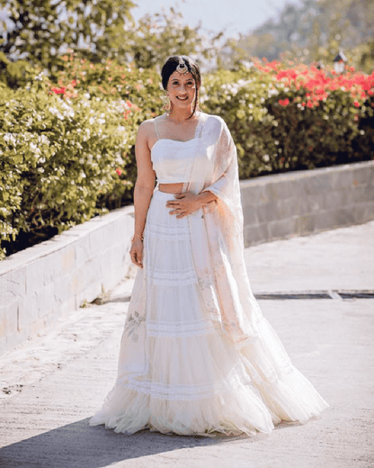 WHITE TIERED LEHENGA