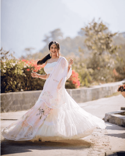 WHITE TIERED LEHENGA