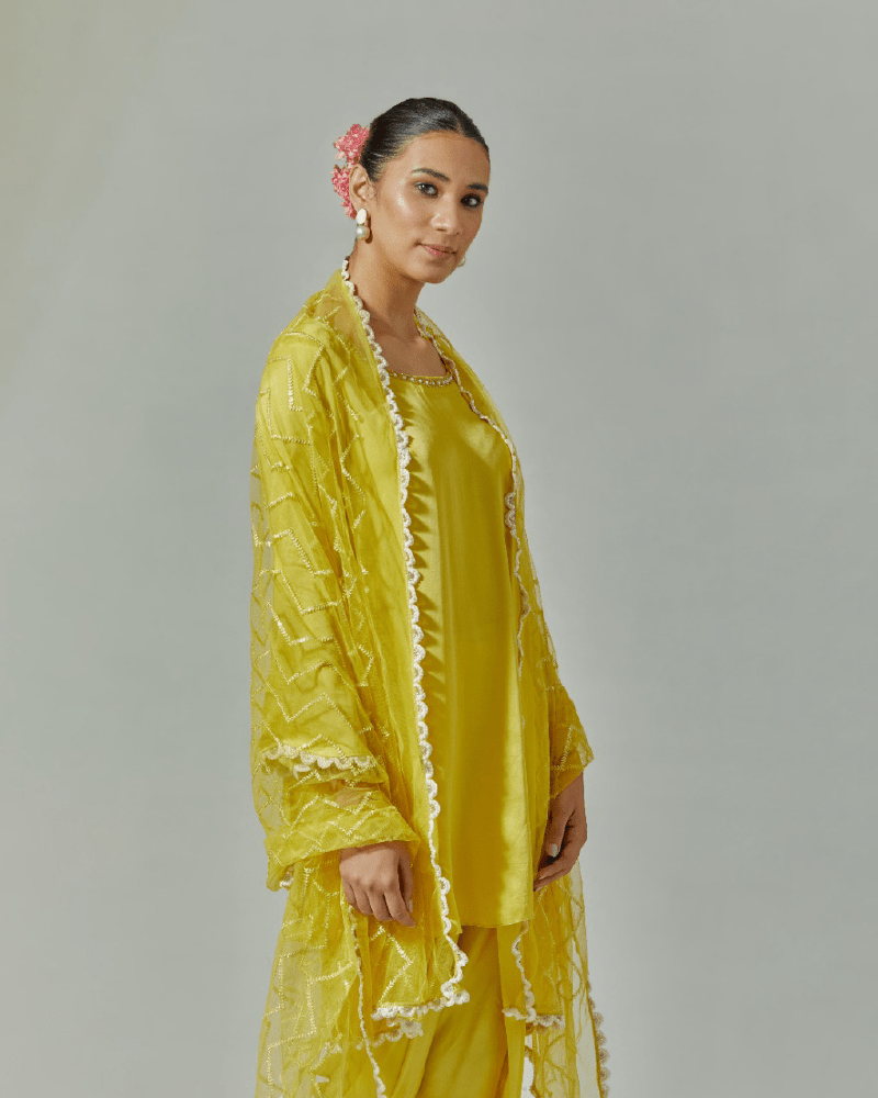 Misted Yellow suit set with dhoti pants