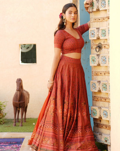 Digitally printed lehenga with scallop dupatta