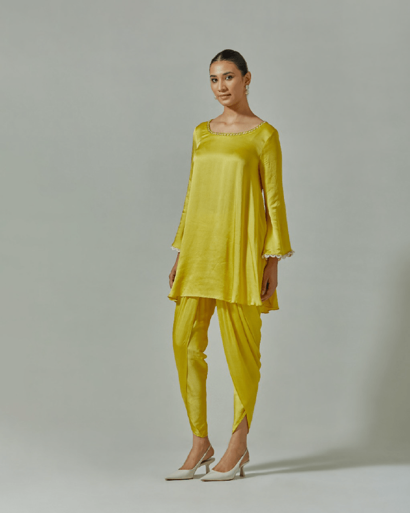 Misted Yellow suit set with dhoti pants