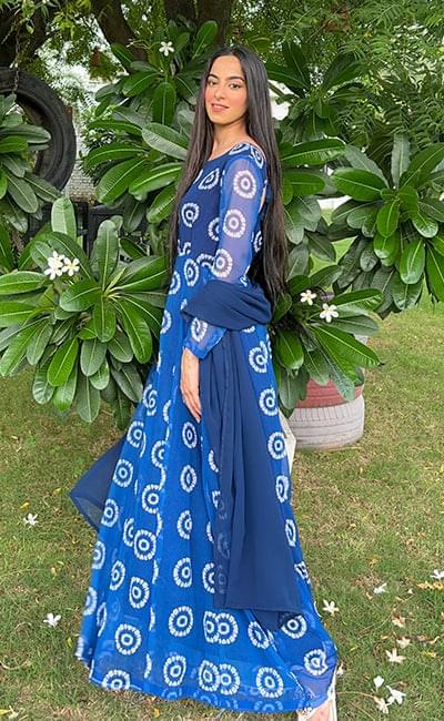 Blue Bandhani Print Anarkali Set