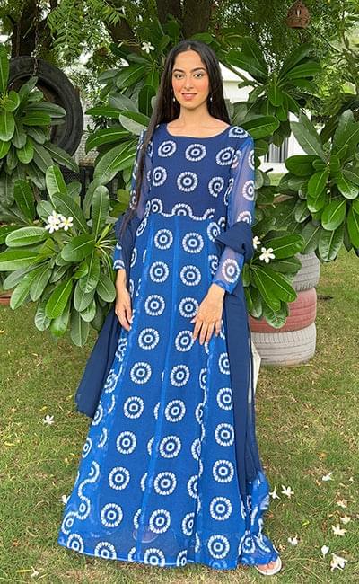 Blue Bandhani Print Anarkali Set