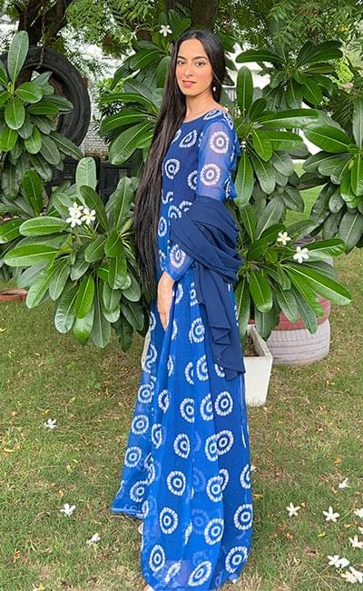 Blue Bandhani Print Anarkali Set