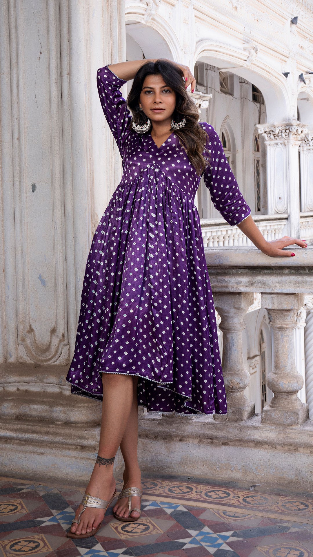 Bandhani Silk Dress in Purple