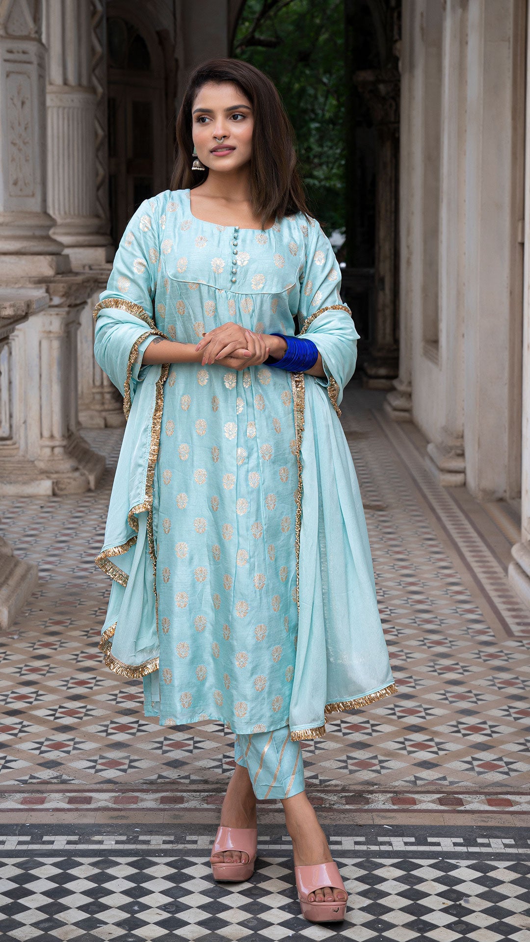 Aaryah Powder Blue Kurta Set In Silk