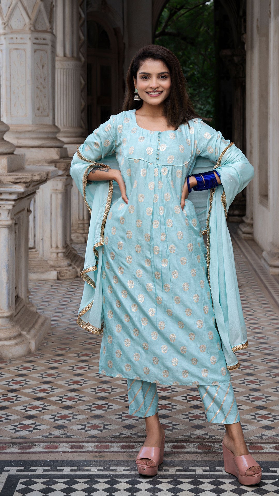 Aaryah Powder Blue Kurta Set In Silk