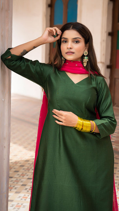 Eerum Chanderi Kurta Set in Green