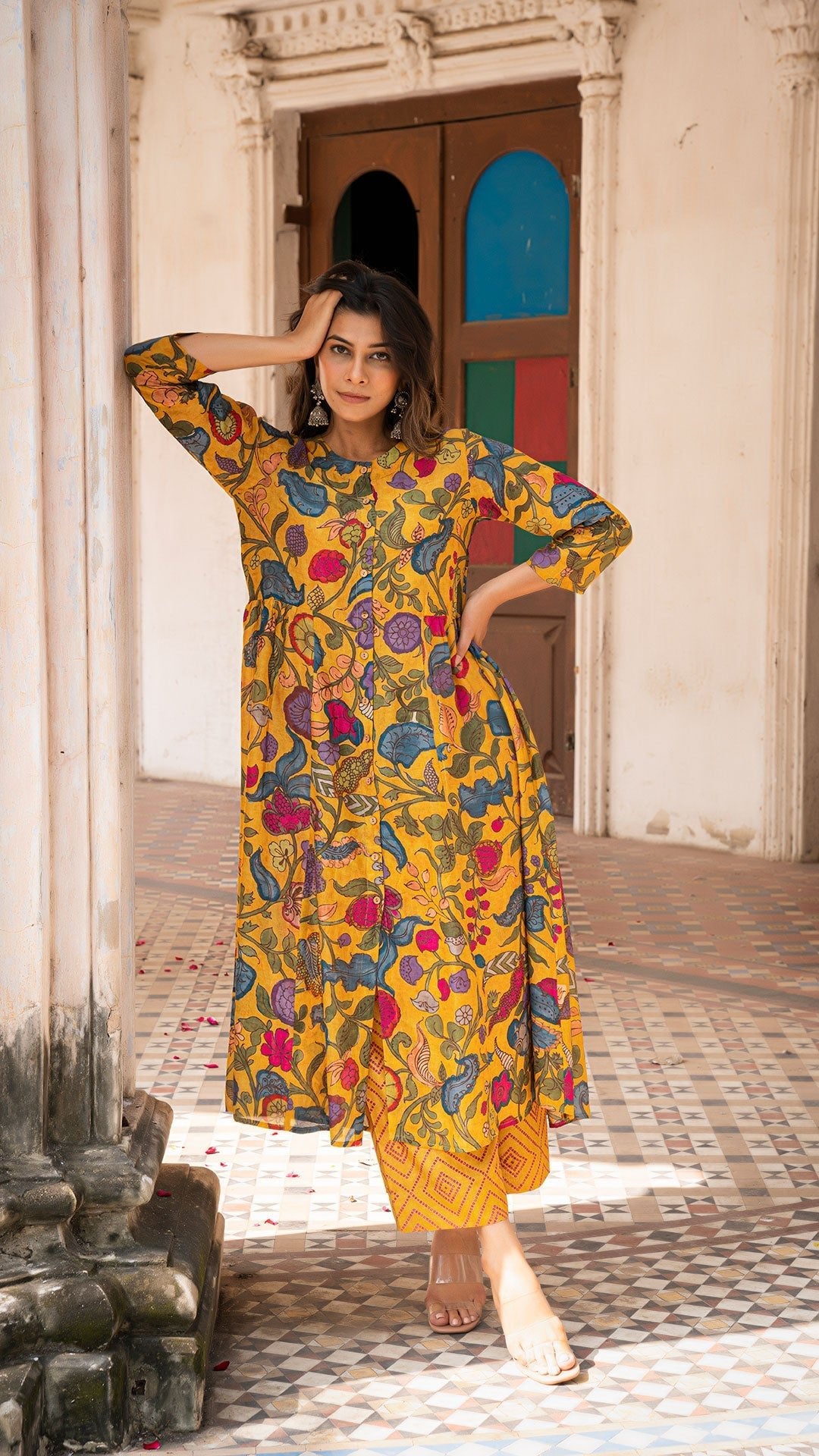 Aisha Kalamkari Kurta Set - Mustard Yellow