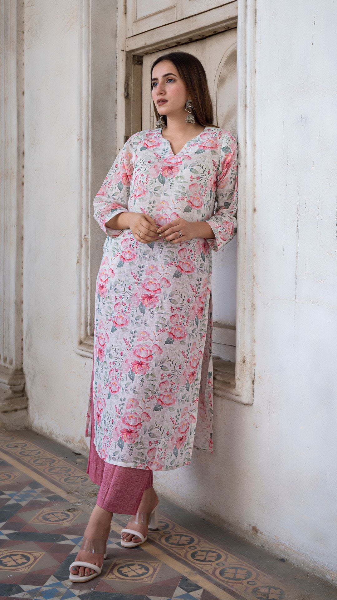 Dessert Rose Pure Linen Kurta