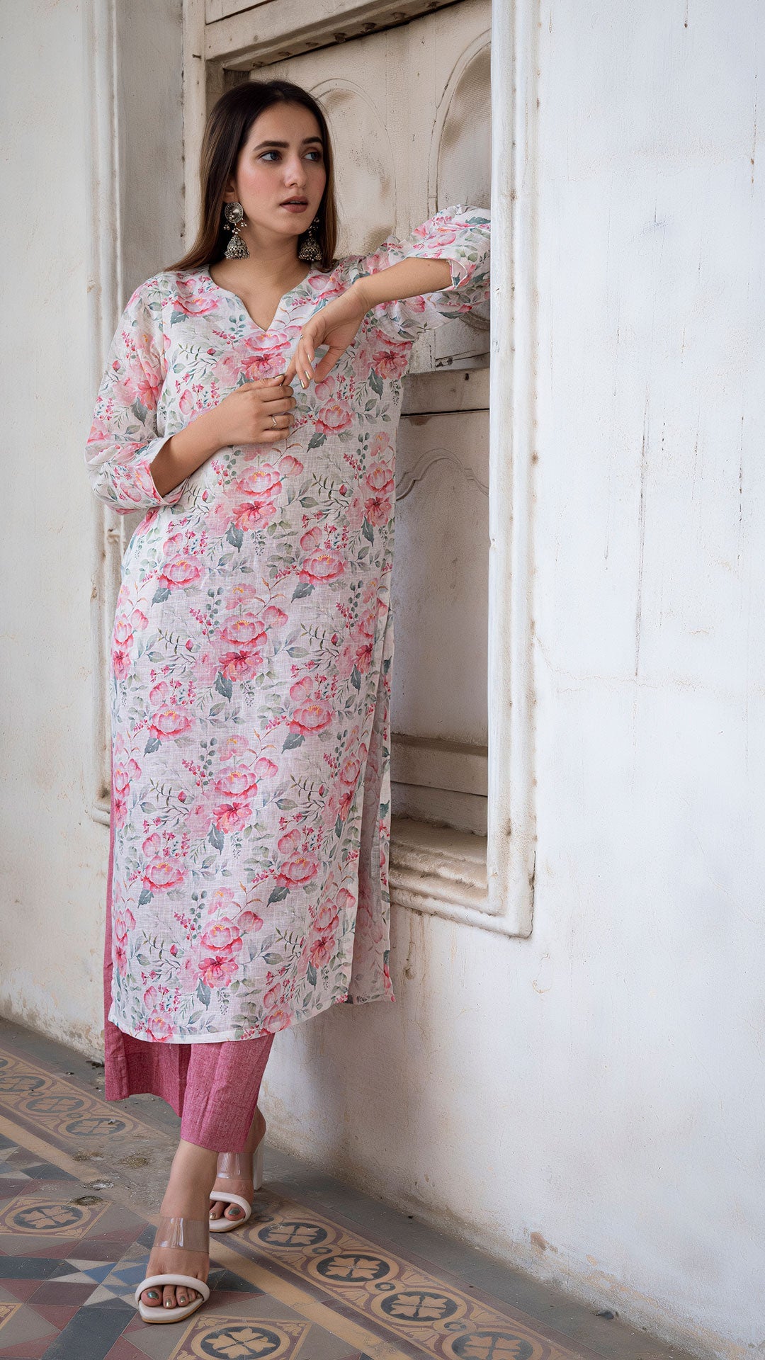 Dessert Rose Pure Linen Kurta