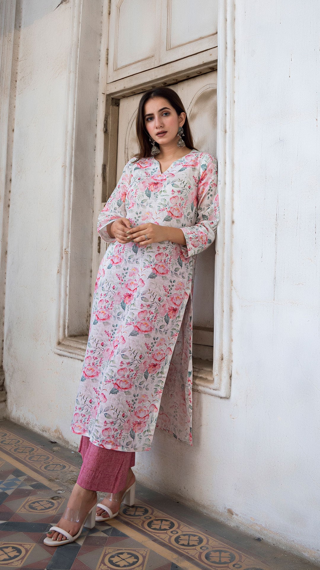 Dessert Rose Pure Linen Kurta