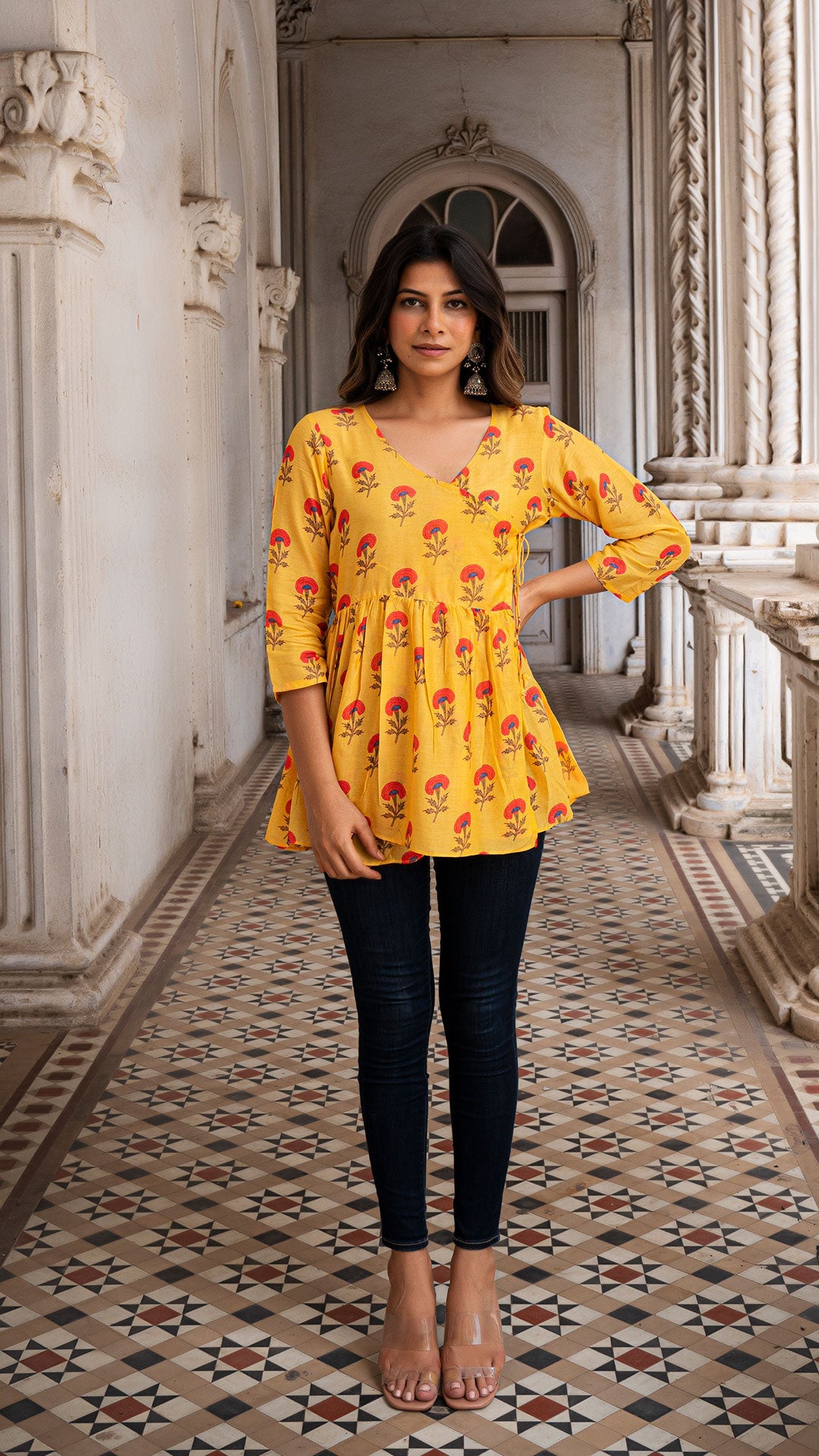 Lavanya Wrap Top In Soft Silk - Mango Yellow