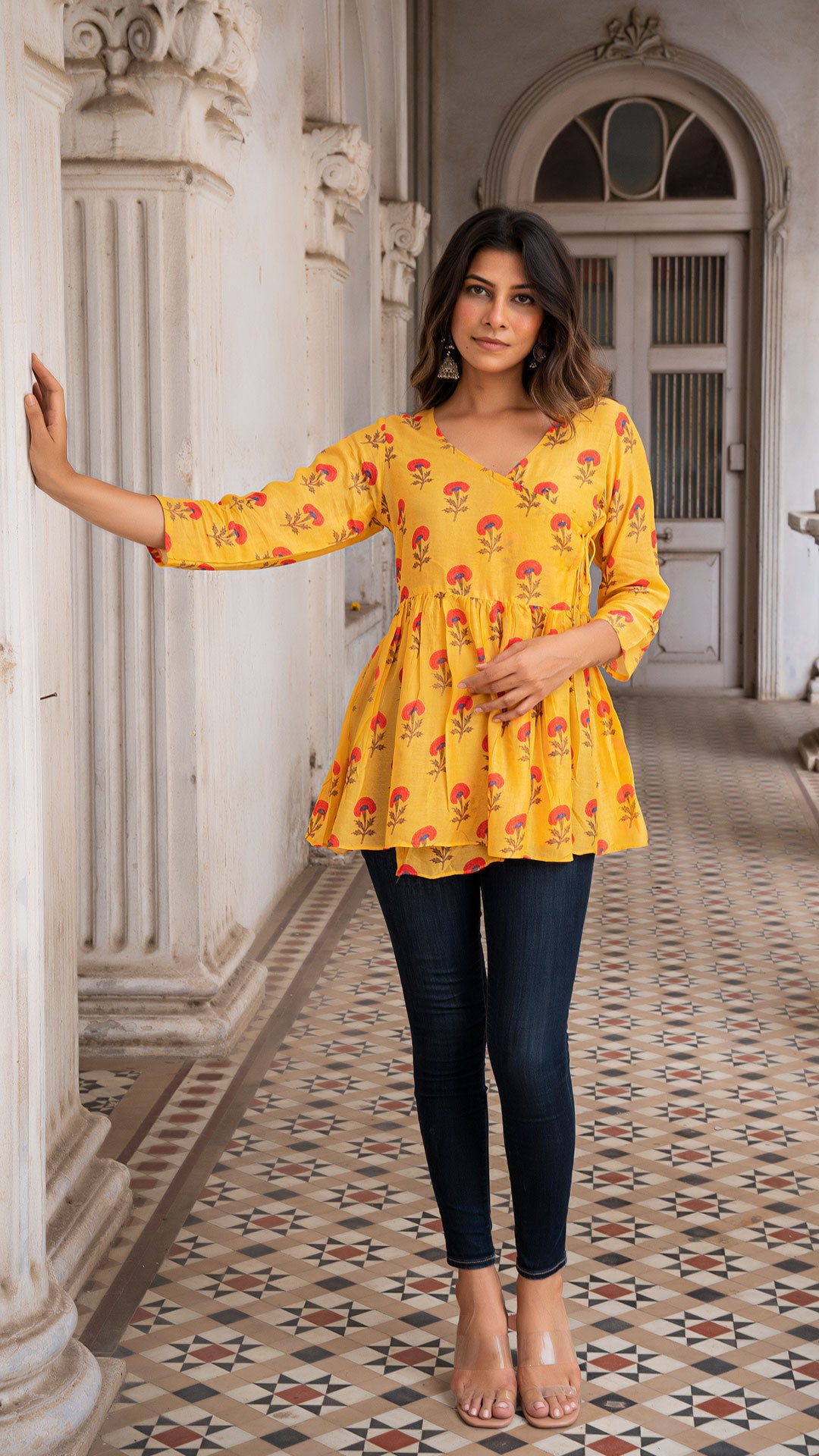 Lavanya Wrap Top In Soft Silk - Mango Yellow