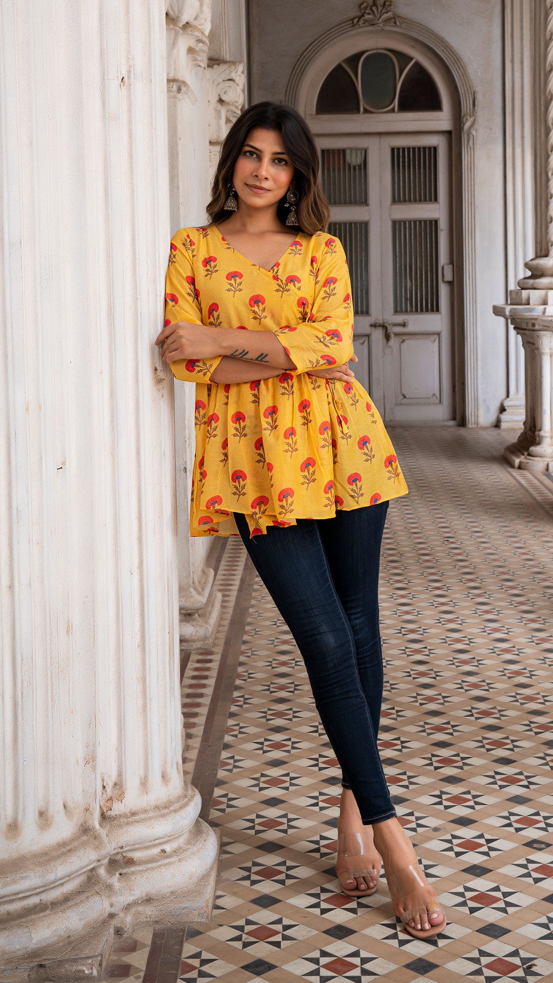 Lavanya Wrap Top In Soft Silk - Mango Yellow