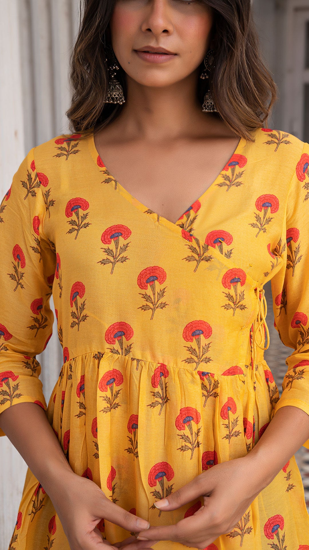 Lavanya Wrap Top In Soft Silk - Mango Yellow