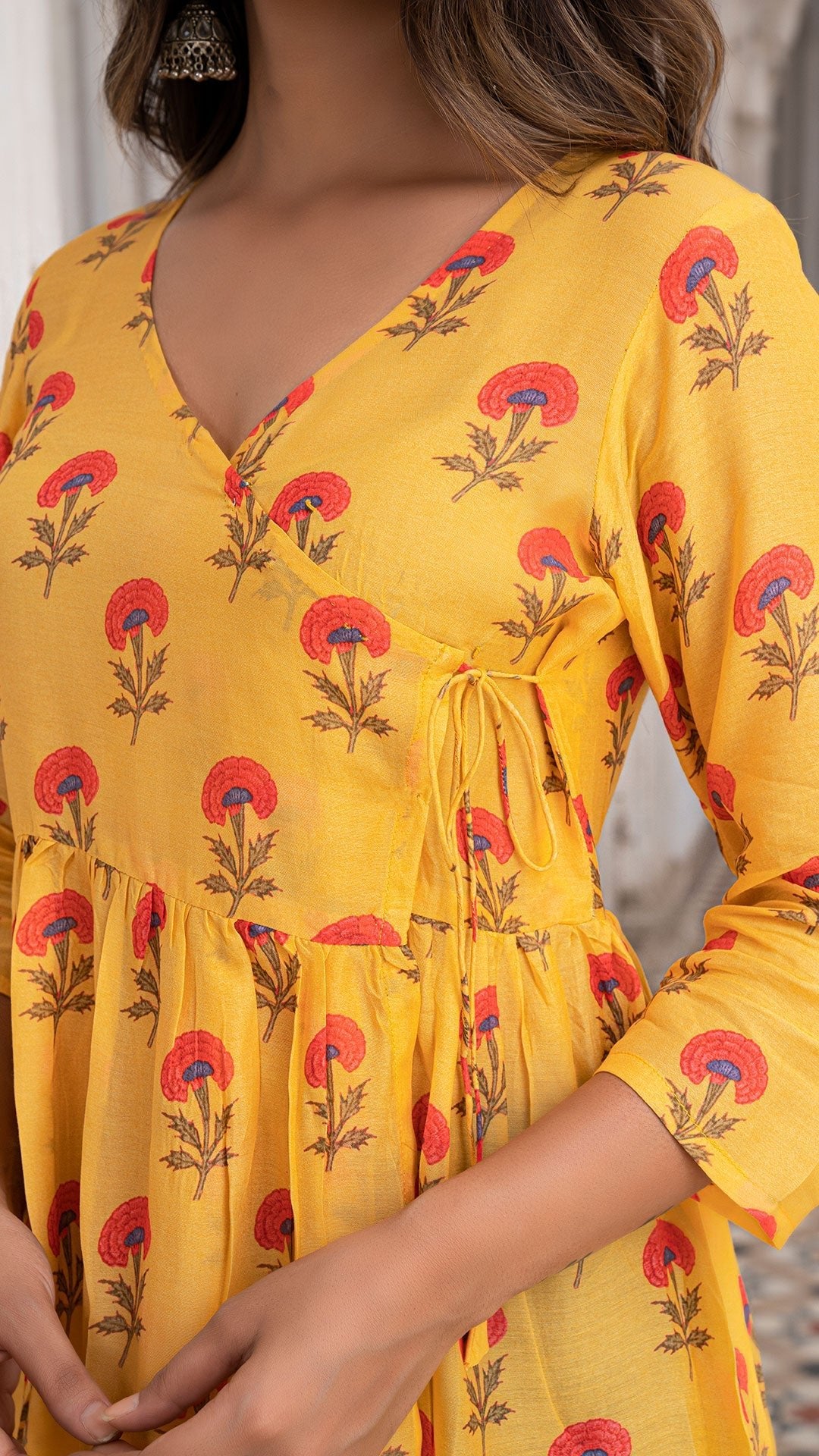 Lavanya Wrap Top In Soft Silk - Mango Yellow