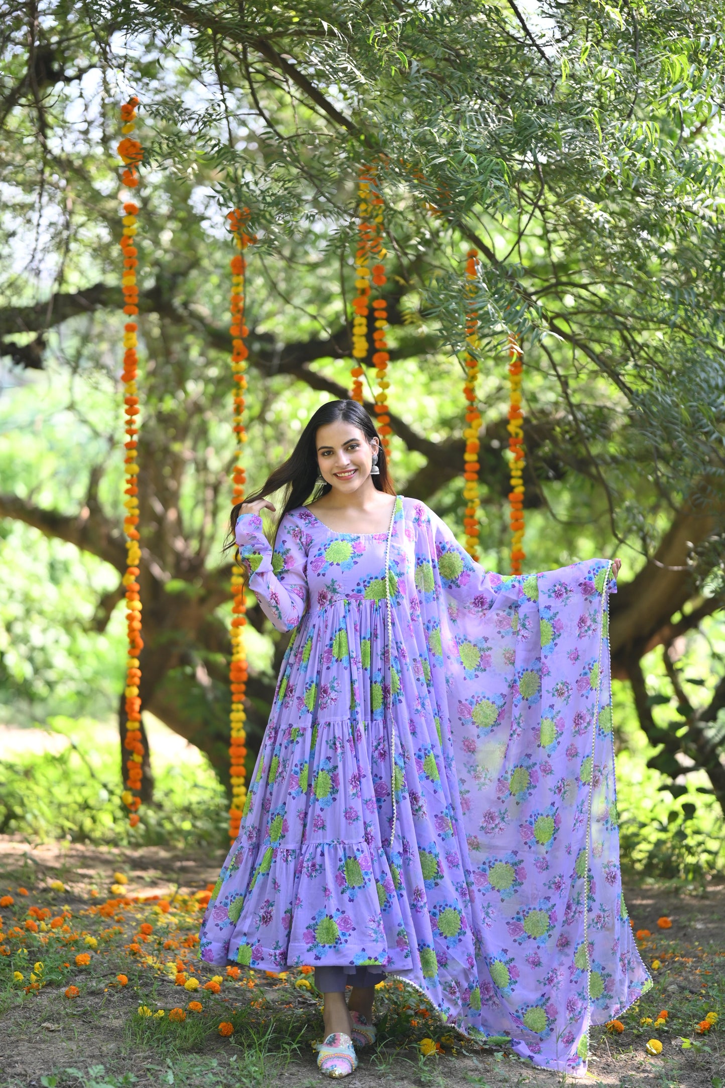 Lavender Floral Chiffone Anarkali