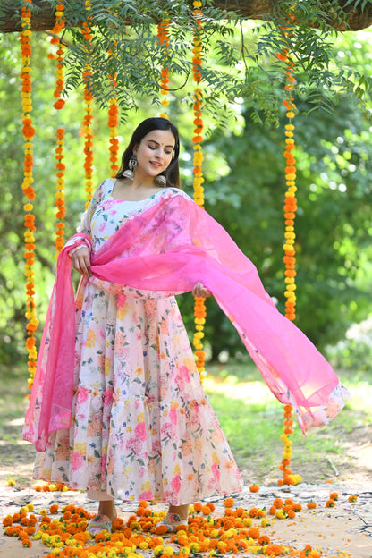 Pink Flora Anarkali