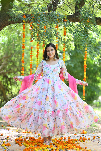 Pink Flora Anarkali