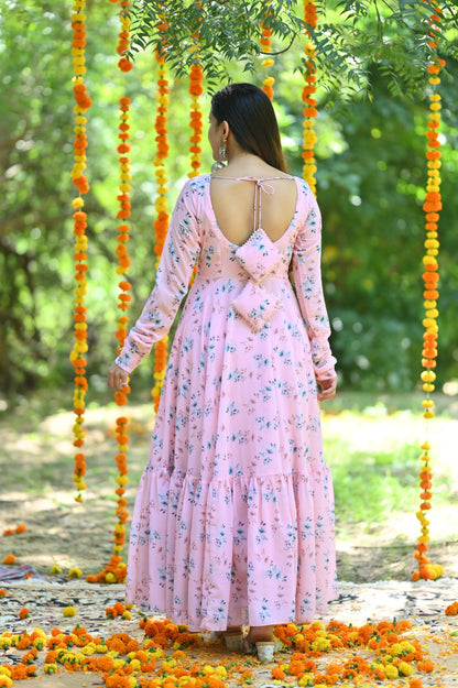 Pale Pink Floral Anarkali Suit