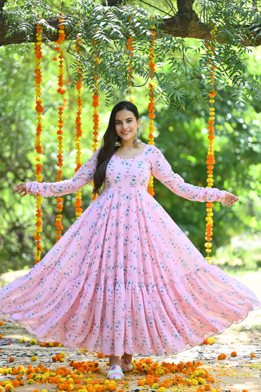 Pale Pink Floral Anarkali Suit