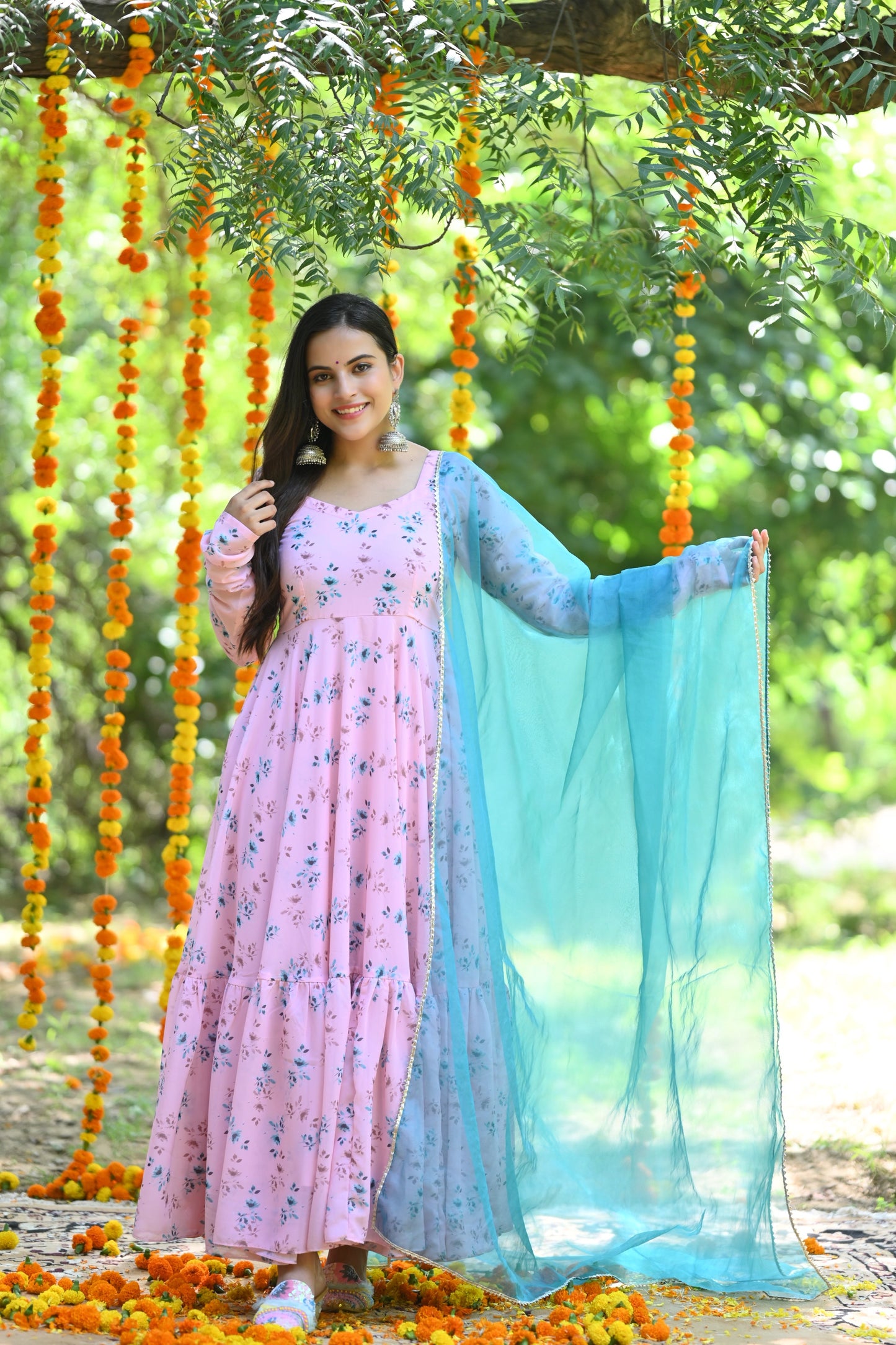 Pale Pink Floral Anarkali Suit