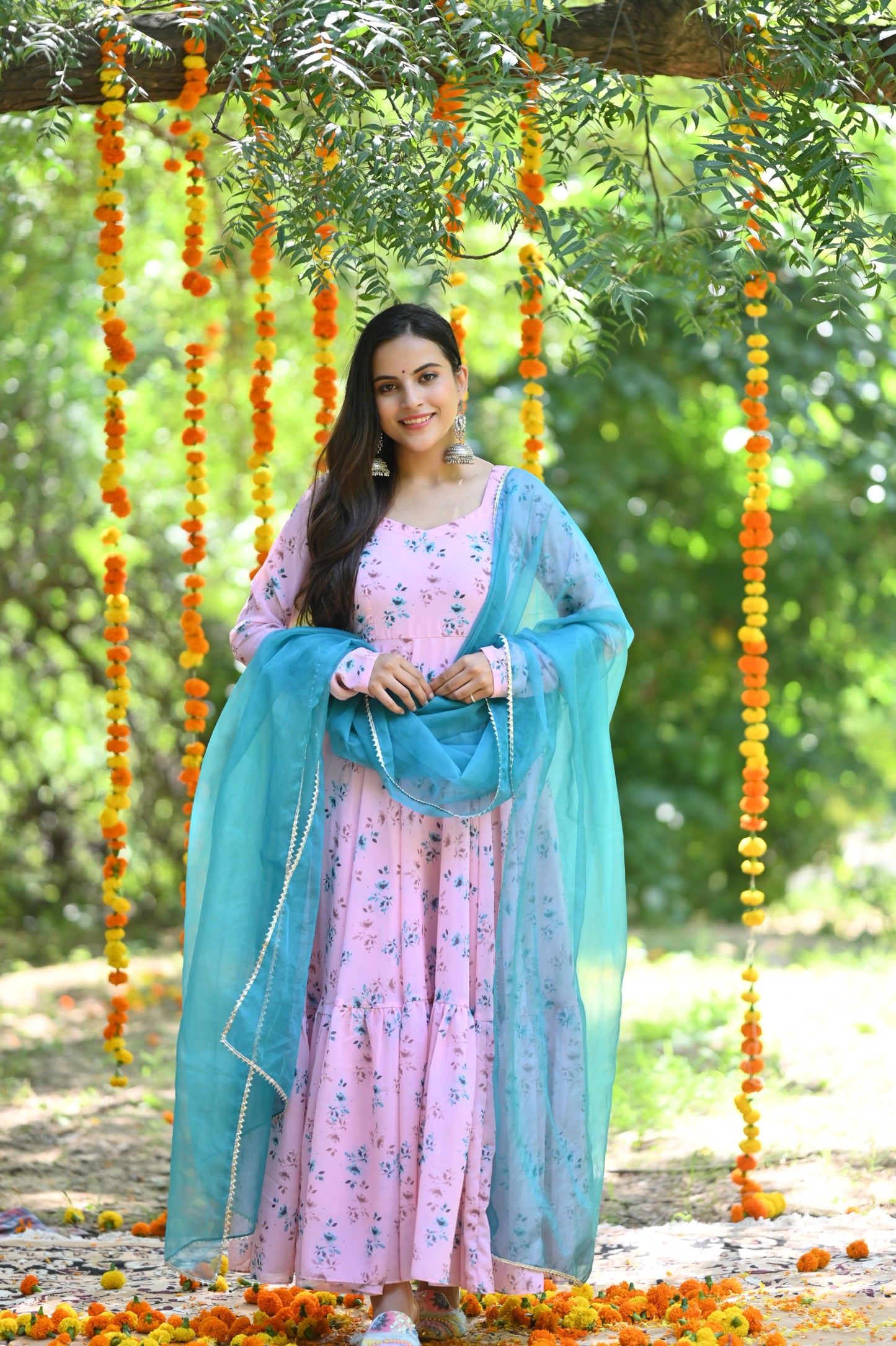 Pale Pink Floral Anarkali Suit