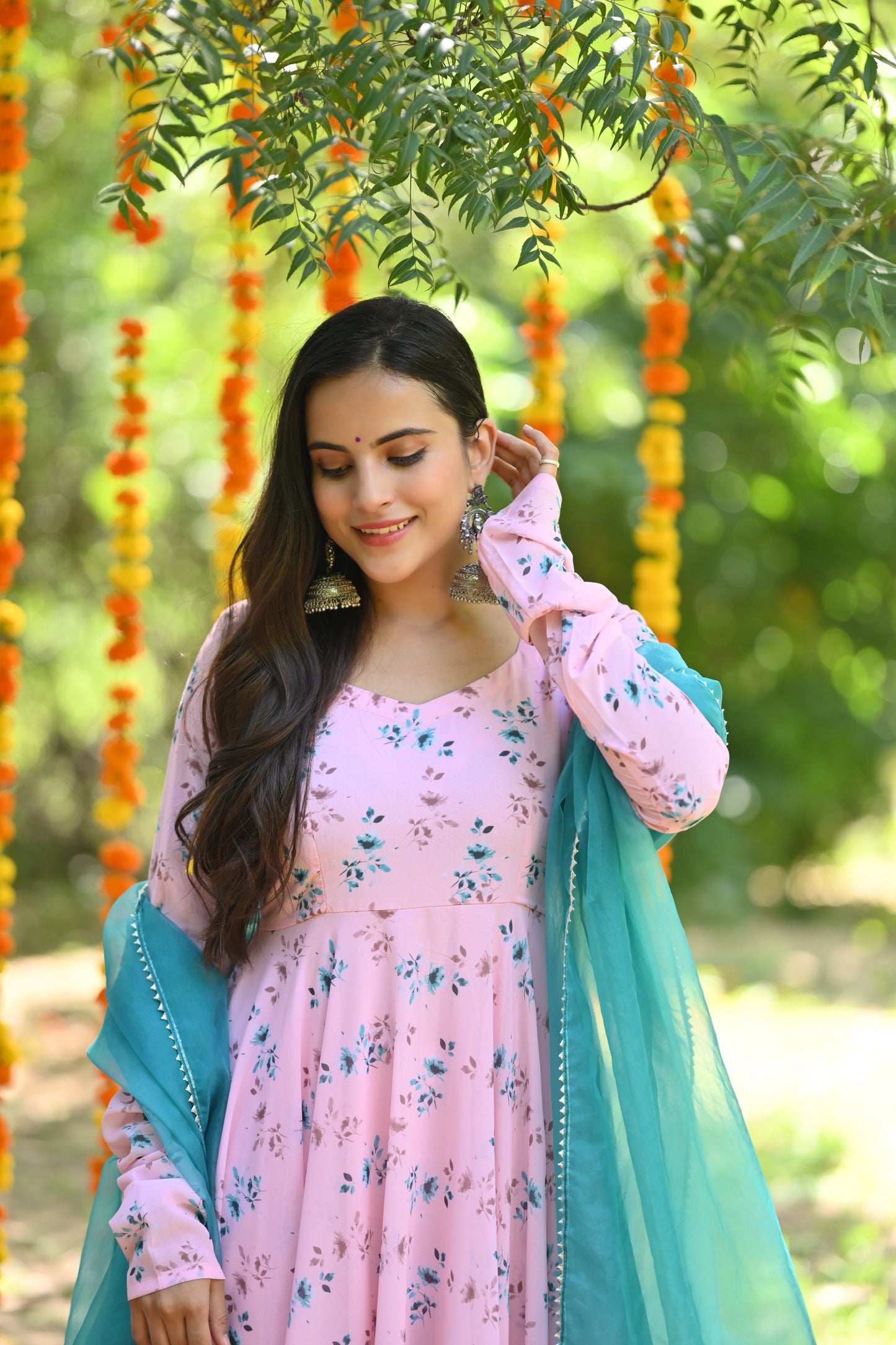 Pale Pink Floral Anarkali Suit