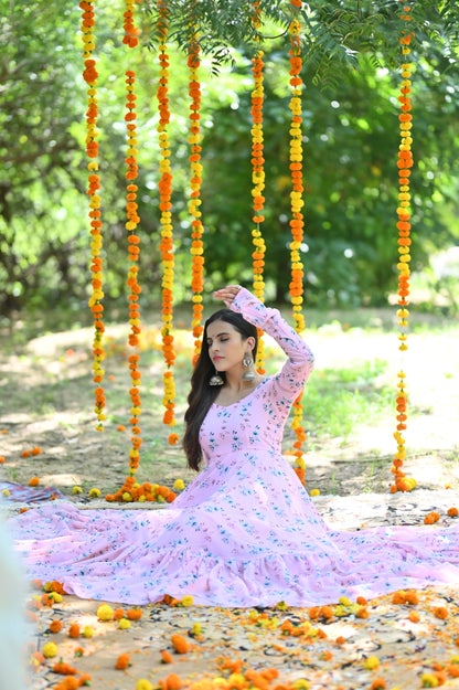 Pale Pink Floral Anarkali Suit