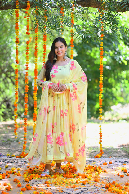 Yellow Daisy Anarkali