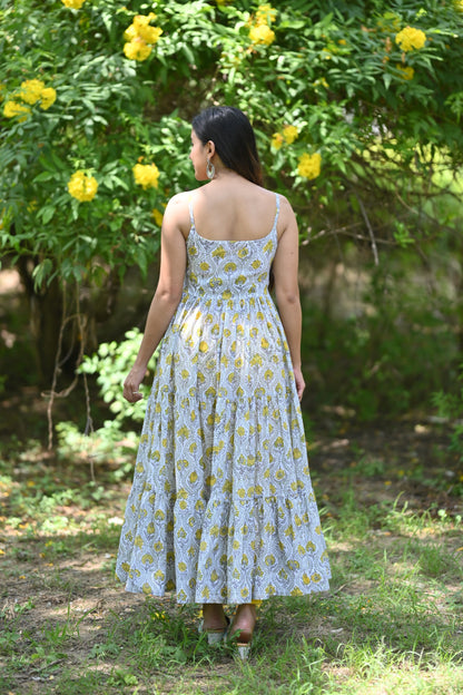 White Handblock Anarkali