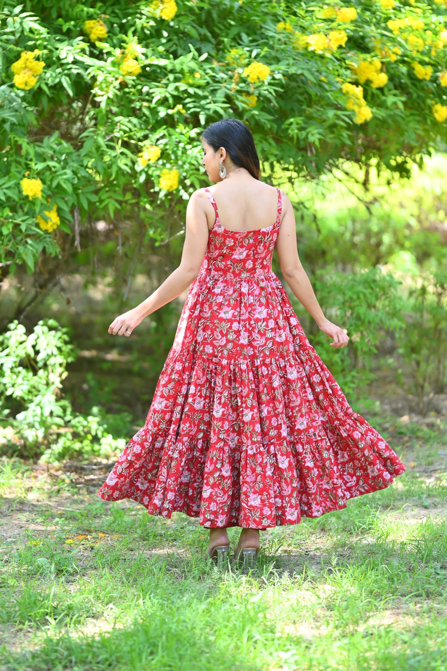 Rustic Red Handblock Printed Anarkali