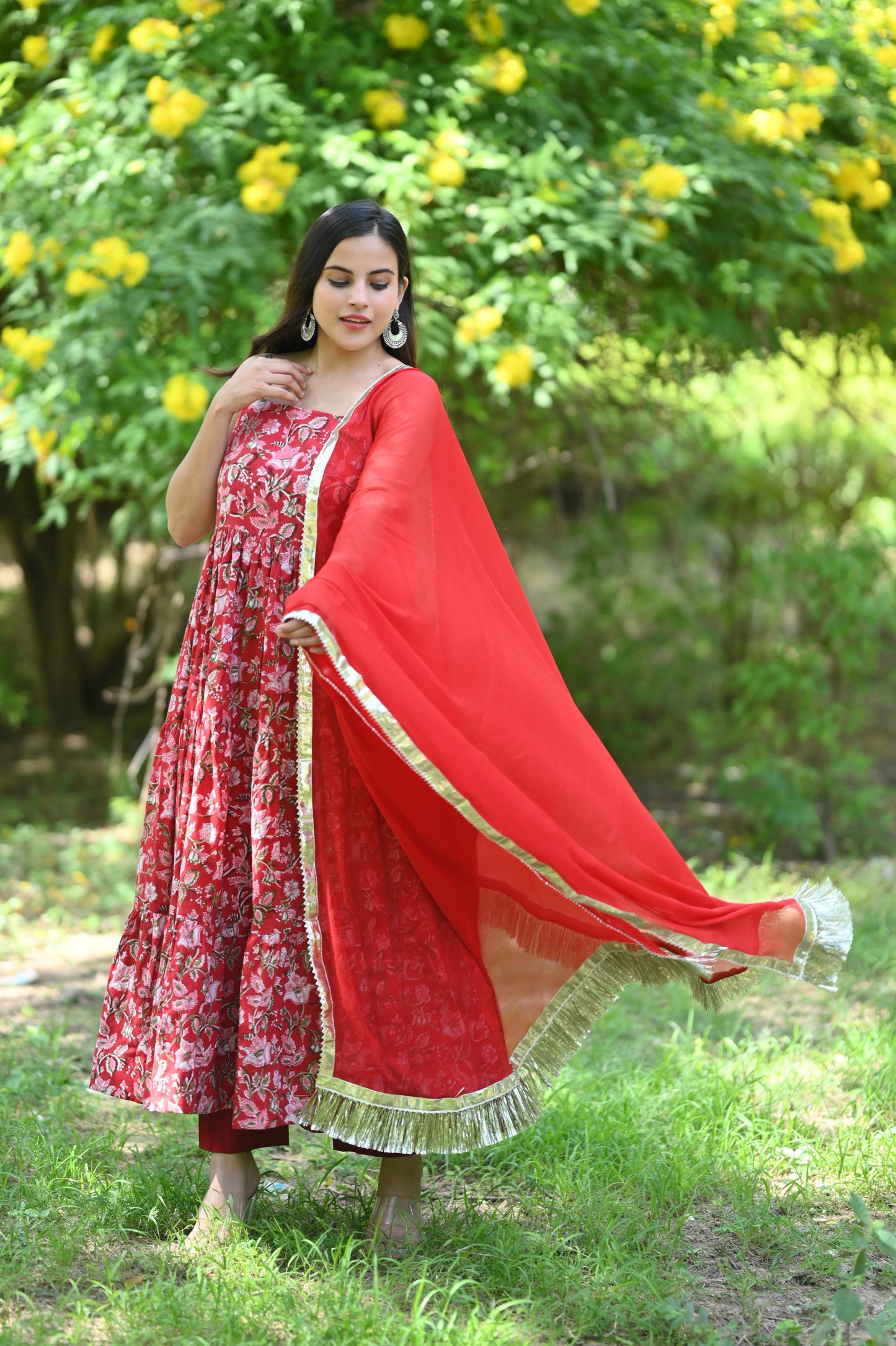 Rustic Red Handblock Printed Anarkali