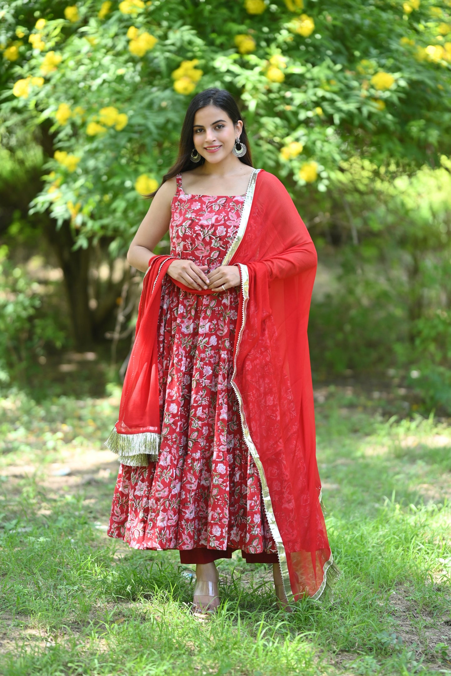 Rustic Red Handblock Printed Anarkali