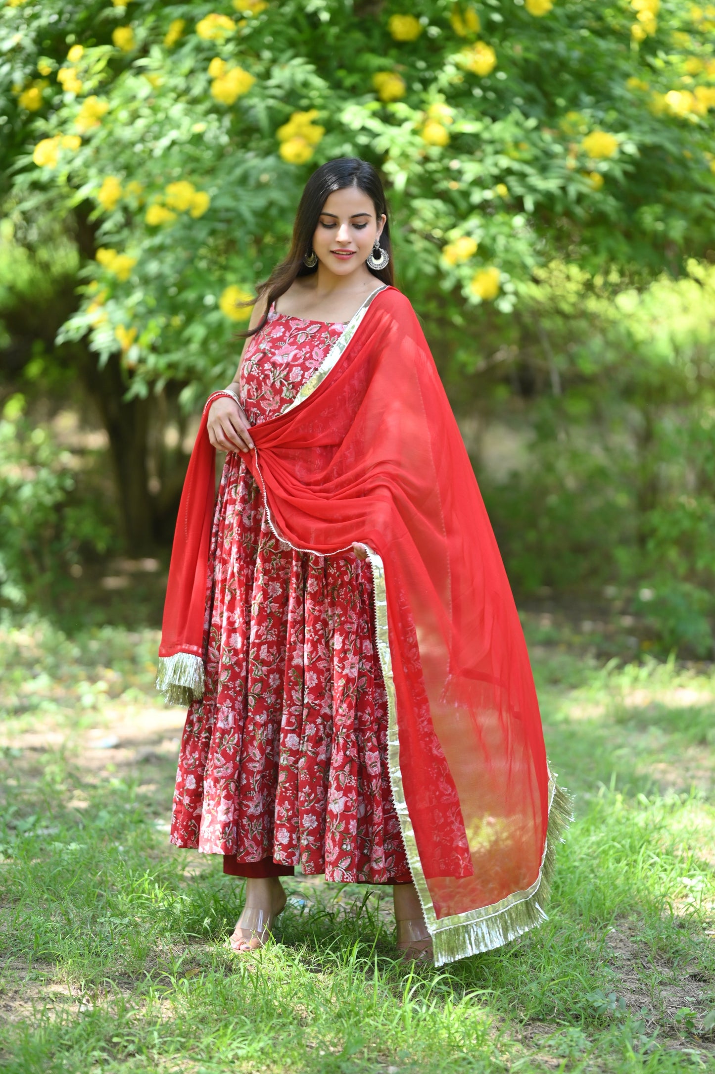 Rustic Red Handblock Printed Anarkali